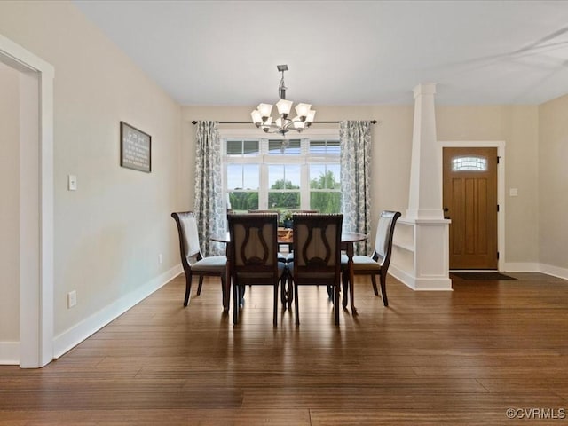 1130 Sparrows Ln, Powhatan, VA 23139 - dining room with a chandelier and dark wood-style flooring