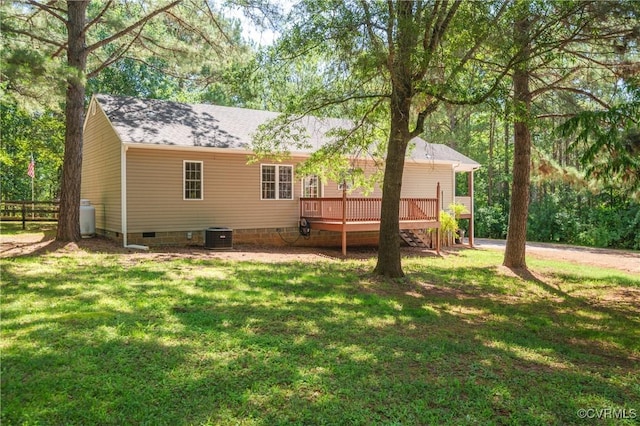 14560 Meade Rd, Amelia, VA 23002 - back of property featuring crawl space, a wooden deck, and a shingled roof