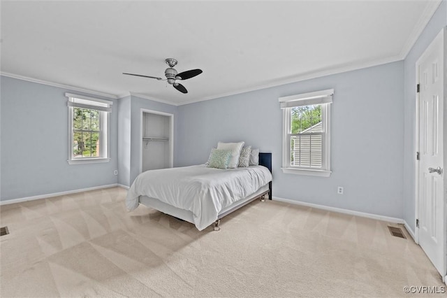 4709 Tameo Ct, Glen Allen, VA 23060 - carpeted bedroom with ornamental molding, multiple windows, ceiling fan, and a closet