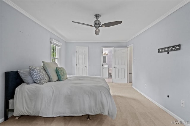 4709 Tameo Ct, Glen Allen, VA 23060 - carpeted bedroom featuring crown molding, ensuite bath, and a ceiling fan