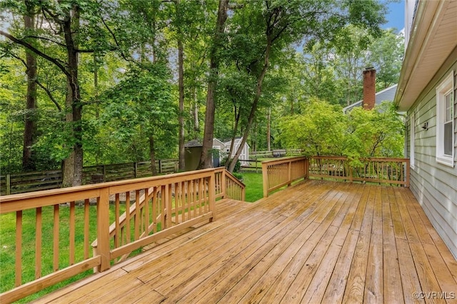 4709 Tameo Ct, Glen Allen, VA 23060 - wooden terrace with a fenced backyard, an outdoor structure, and view of scattered trees