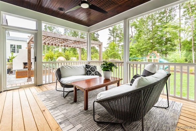 11075 Ellis Meadows Ln, Glen Allen, VA 23059 - sunroom featuring ceiling fan and an outdoor living space