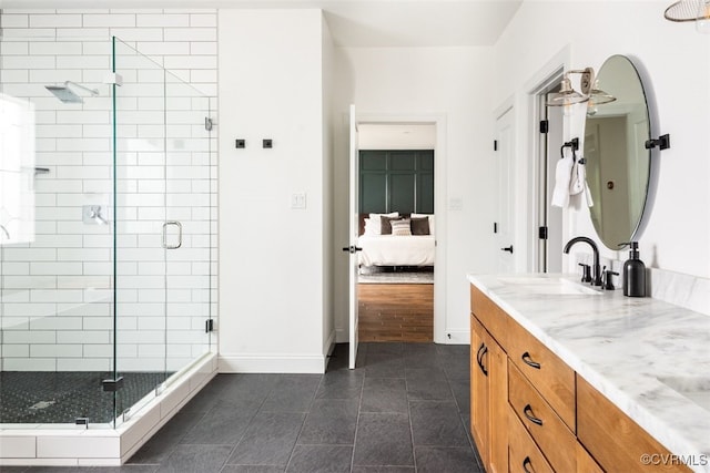 11075 Ellis Meadows Ln, Glen Allen, VA 23059 - ensuite bathroom featuring a shower stall, double vanity, and tile patterned flooring