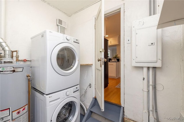 4024 W Grace St, Richmond, VA 23230 - washroom with gas water heater, estacked washer and dryer, and electric panel