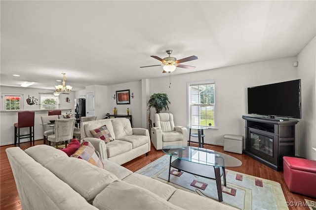 9949 Reymet Ct, North Chesterfield, VA 23237 - living area featuring a chandelier, wood finished floors, and ceiling fan