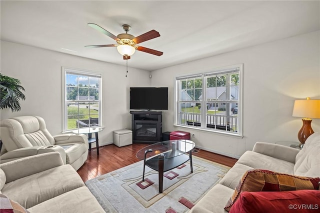 9949 Reymet Ct, North Chesterfield, VA 23237 - living area with healthy amount of natural light, ceiling fan, and wood finished floors