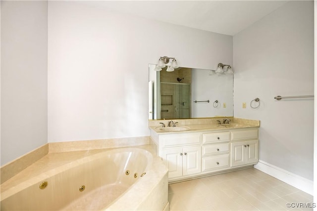 13905 Durhamshire Ln, Midlothian, VA 23113 - full bath featuring a shower stall, a jetted tub, tile patterned floors, and double vanity