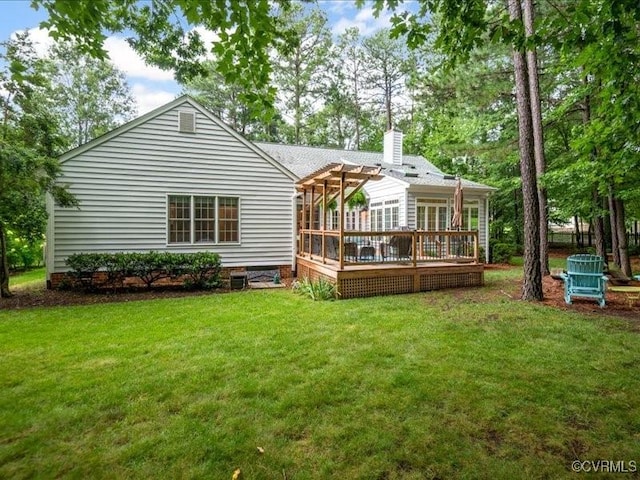 4416 Killiam Ct, Henrico, VA 23060 - back of property with a pergola, a deck, a yard, a chimney, and crawl space