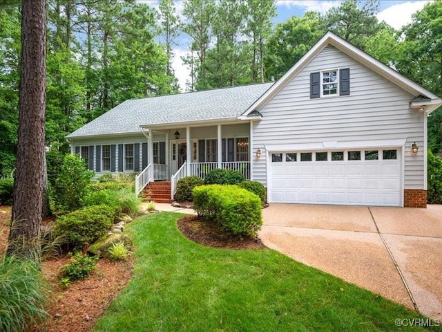 4416 Killiam Ct, Henrico, VA 23060 - view of front of house featuring concrete driveway, covered porch, an attached garage, and a shingled roof