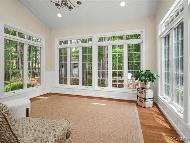 4416 Killiam Ct, Henrico, VA 23060 - sunroom / solarium featuring wood finished floors, vaulted ceiling, recessed lighting, crown molding, and a chandelier