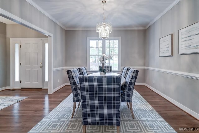 5501 Pine Needles Ter, Providence Forge, VA 23140 - dining room with a chandelier, wood finished floors, and ornamental molding