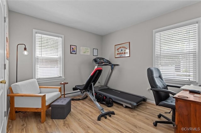 6521 N Midview Rd, Henrico, VA 23231 - exercise area featuring healthy amount of natural light, wood finished floors, and a baseboard radiator