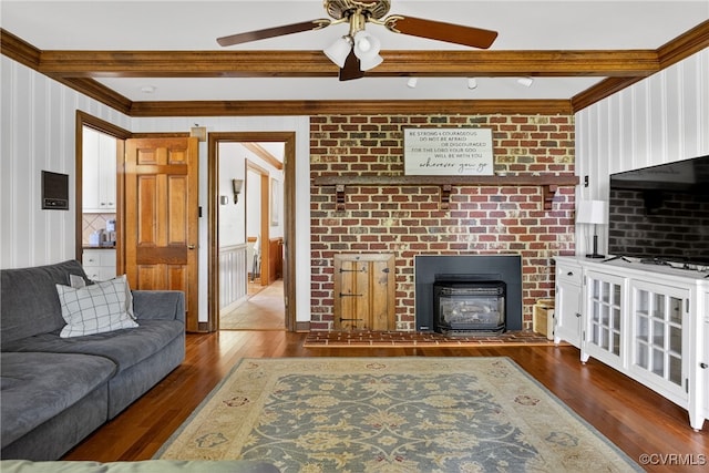 8327 Fulham Ct, Richmond, VA 23227 - living room featuring wood finished floors, crown molding, and ceiling fan