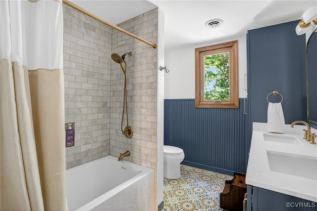 8327 Fulham Ct, Richmond, VA 23227 - full bath with double vanity, shower / tub combo, a wainscoted wall, and tile patterned flooring