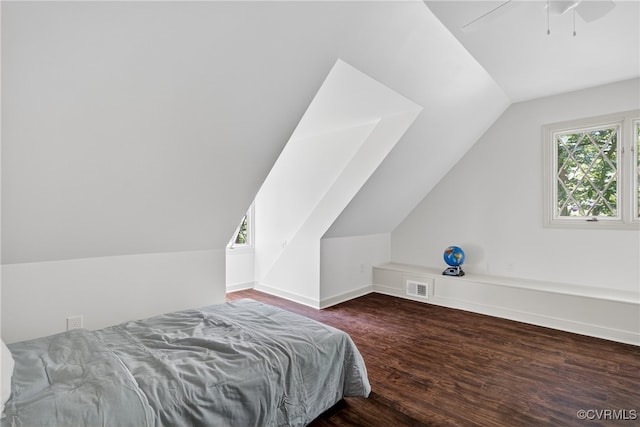 8327 Fulham Ct, Richmond, VA 23227 - bedroom featuring vaulted ceiling, wood finished floors, and a ceiling fan