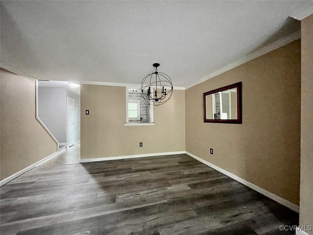 11767 N Briar Patch Dr, Midlothian, VA 23113 - unfurnished dining area with crown molding, a chandelier, and dark wood finished floors