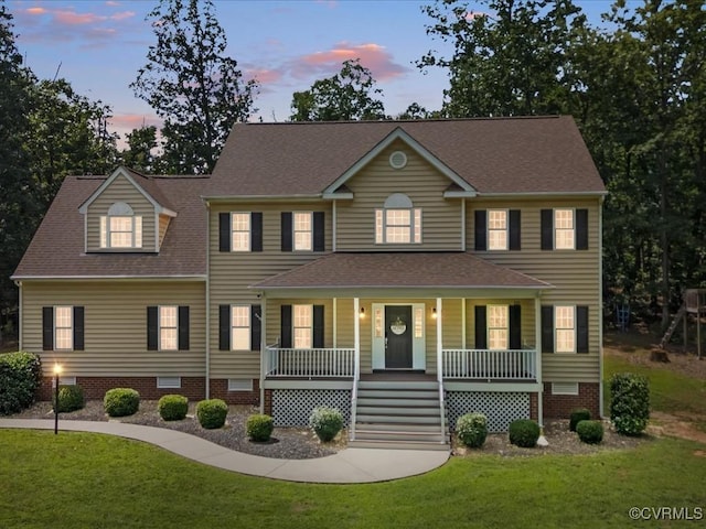 1960 Teal Ln, Powhatan, VA 23139 - colonial inspired home featuring covered porch, crawl space, a front yard, and a shingled roof