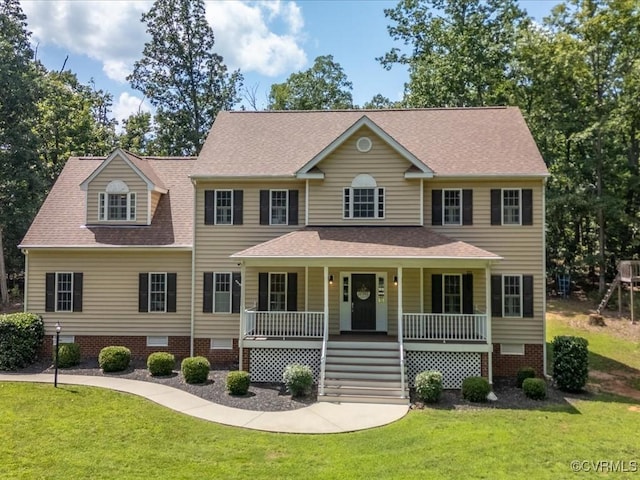 1960 Teal Ln, Powhatan, VA 23139 - colonial house with covered porch, crawl space, a front yard, and a shingled roof