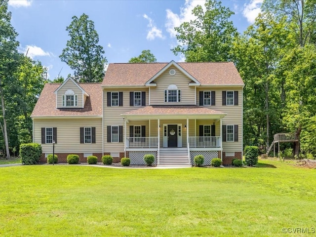 1960 Teal Ln, Powhatan, VA 23139 - colonial house with crawl space, a porch, a front yard, and roof with shingles