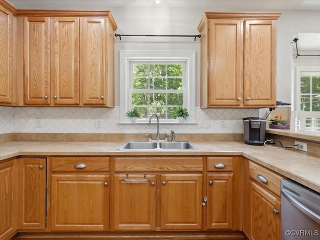 1960 Teal Ln, Powhatan, VA 23139 - kitchen featuring stainless steel dishwasher, decorative backsplash, and light countertops