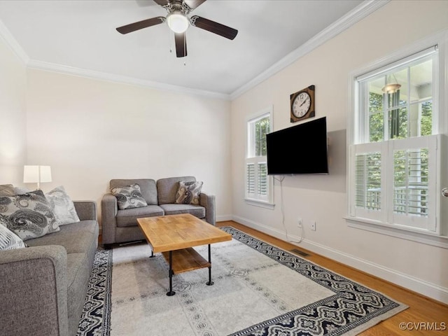 1960 Teal Ln, Powhatan, VA 23139 - living area featuring crown molding, wood finished floors, and a ceiling fan