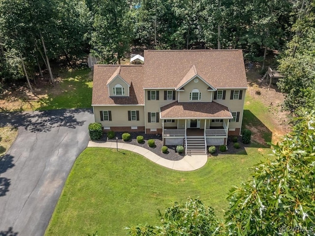 1960 Teal Ln, Powhatan, VA 23139 - view of front facade with a porch, a front lawn, asphalt driveway, and a shingled roof
