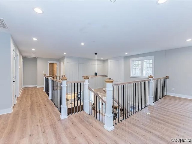 4788 Powhatan Lakes Rd, Powhatan, VA 23139 - hall with an upstairs landing, wood finished floors, and recessed lighting