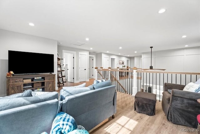 4788 Powhatan Lakes Rd, Powhatan, VA 23139 - living room with light wood-style flooring, recessed lighting, and a ceiling fan