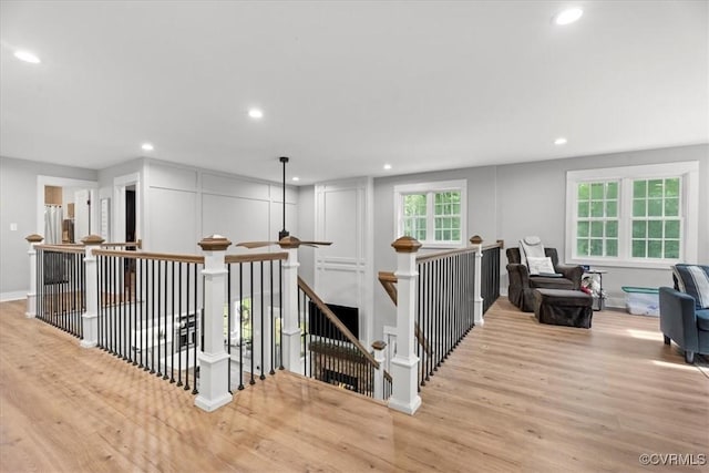 4788 Powhatan Lakes Rd, Powhatan, VA 23139 - hall featuring an upstairs landing, wood finished floors, and recessed lighting