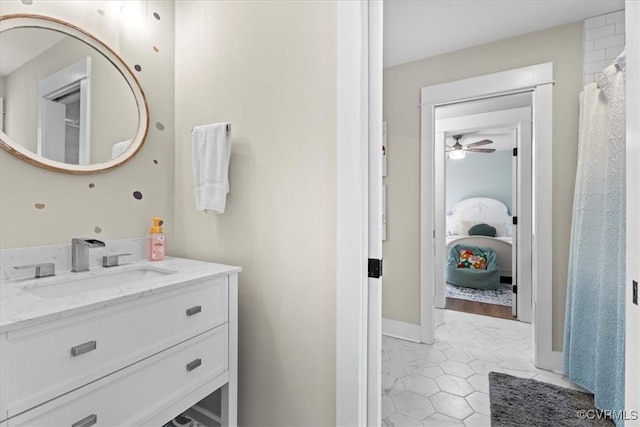 4788 Powhatan Lakes Rd, Powhatan, VA 23139 - full bathroom with vanity, a ceiling fan, tile patterned floors, and ensuite bath