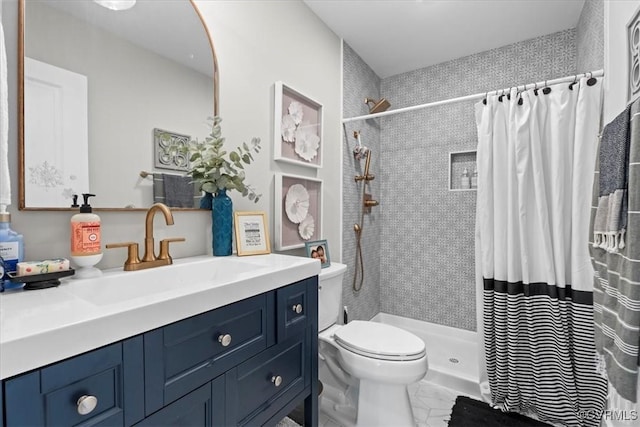4788 Powhatan Lakes Rd, Powhatan, VA 23139 - bathroom with vanity, marble finish flooring, and a shower stall