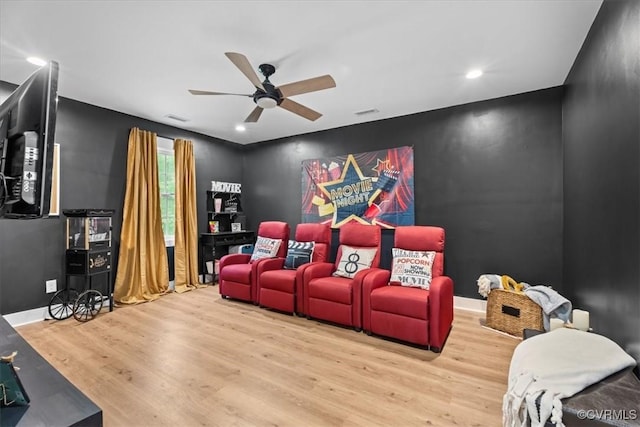 4788 Powhatan Lakes Rd, Powhatan, VA 23139 - cinema room with ceiling fan, wood finished floors, and recessed lighting