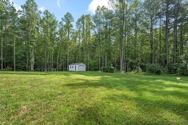 4788 Powhatan Lakes Rd, Powhatan, VA 23139 - view of green lawn featuring a view of trees and a storage shed