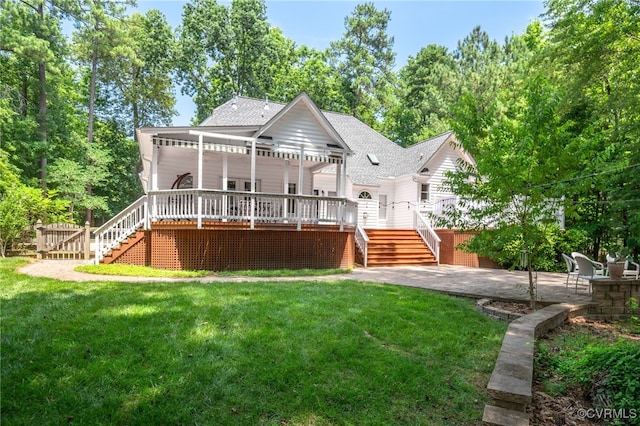 14221 Sylvan Ridge Rd, Chesterfield, VA 23838 - back of property featuring stairs, a deck, a lawn, and a patio