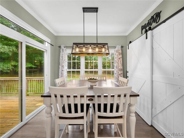 12306 Hollow Oak Ter, Midlothian, VA 23112 - dining space featuring ornamental molding and a barn door