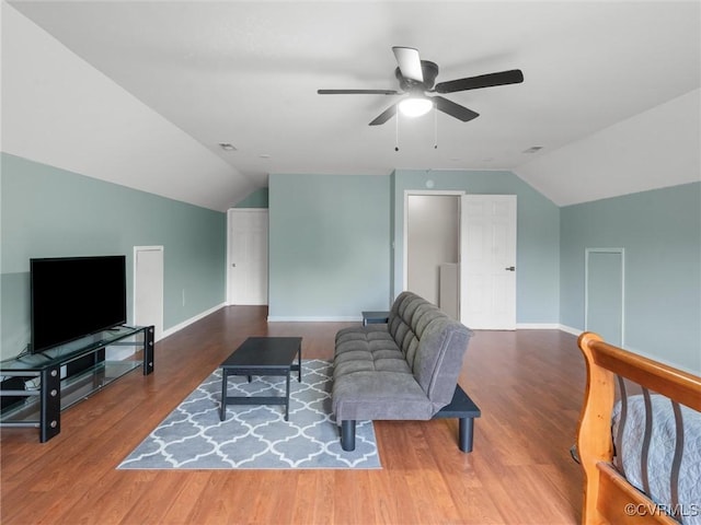12306 Hollow Oak Ter, Midlothian, VA 23112 - living area featuring vaulted ceiling, a ceiling fan, and wood finished floors