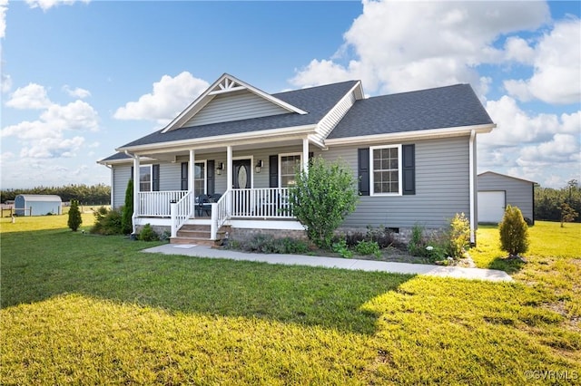 4473 Pin Oak Rd, Prospect, VA 23960 - view of front of property with covered porch, a front lawn, a garage, and roof with shingles