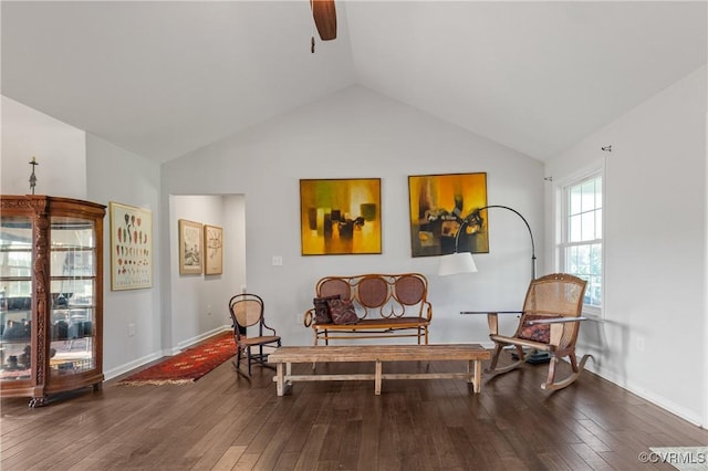 4473 Pin Oak Rd, Prospect, VA 23960 - living area featuring a ceiling fan, lofted ceiling, and hardwood / wood-style floors