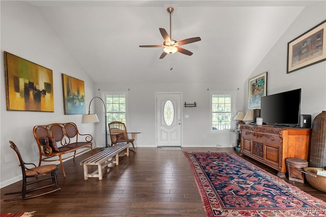 4473 Pin Oak Rd, Prospect, VA 23960 - entryway with plenty of natural light, ceiling fan, hardwood / wood-style flooring, and high vaulted ceiling