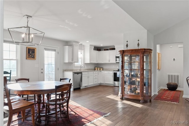 4473 Pin Oak Rd, Prospect, VA 23960 - dining area with a chandelier, dark wood-type flooring, and recessed lighting
