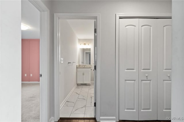 4473 Pin Oak Rd, Prospect, VA 23960 - hallway featuring light marble finish flooring and baseboards