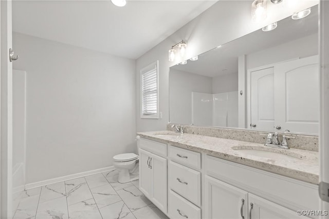 4473 Pin Oak Rd, Prospect, VA 23960 - bathroom with marble finish flooring, double vanity, and a shower