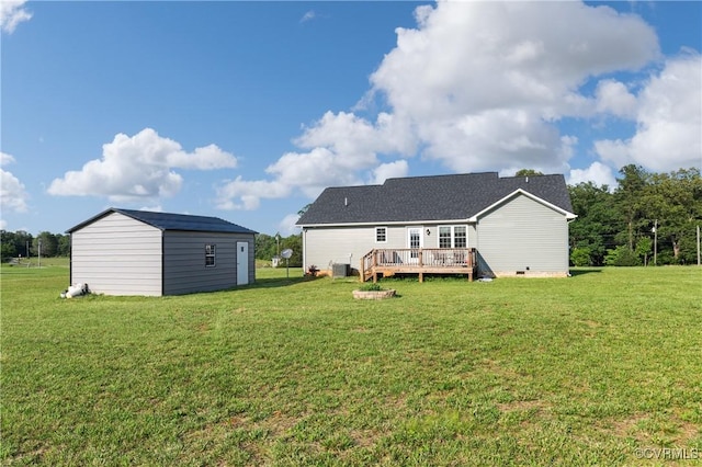 4473 Pin Oak Rd, Prospect, VA 23960 - rear view of property with a wooden deck, a lawn, and a storage shed