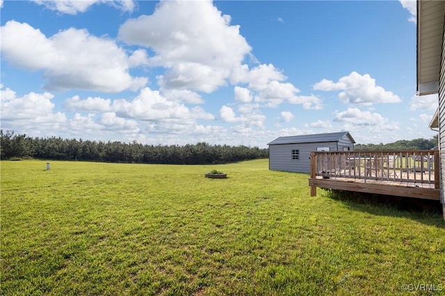 4473 Pin Oak Rd, Prospect, VA 23960 - view of grassy yard featuring a wooden deck and an outbuilding