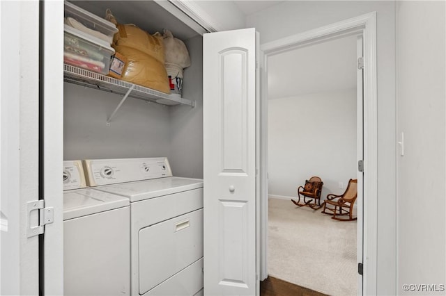 4473 Pin Oak Rd, Prospect, VA 23960 - laundry area with dark carpet and washer and clothes dryer