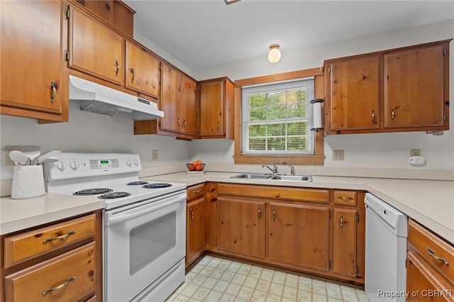 11192 Eventide Ln, Gloucester, VA 23061 - kitchen featuring white appliances, under cabinet range hood, light floors, and light countertops