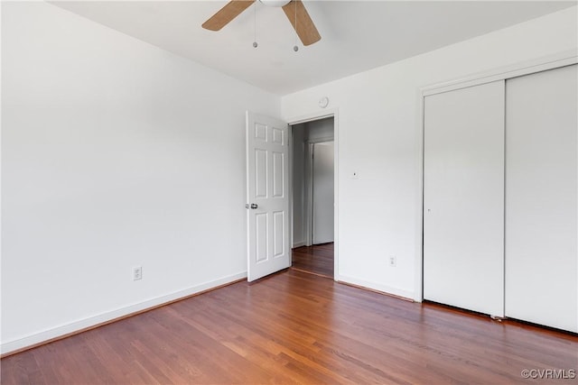 619 Winnetka Ave, Richmond, VA 23227 - unfurnished bedroom with wood finished floors, a closet, and ceiling fan