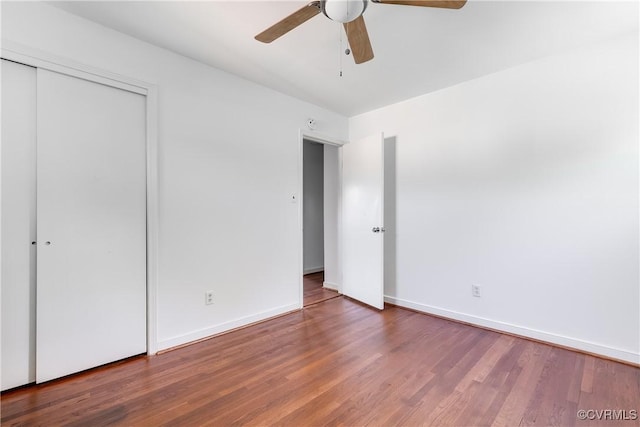 619 Winnetka Ave, Richmond, VA 23227 - unfurnished bedroom with wood finished floors, a closet, and ceiling fan