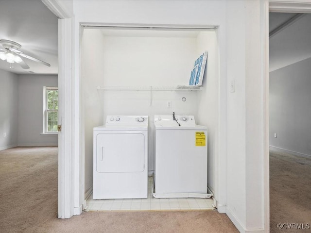 1624 Harvest Grove Ln, Henrico, VA 23223 - laundry room featuring carpet, separate washer and dryer, and ceiling fan