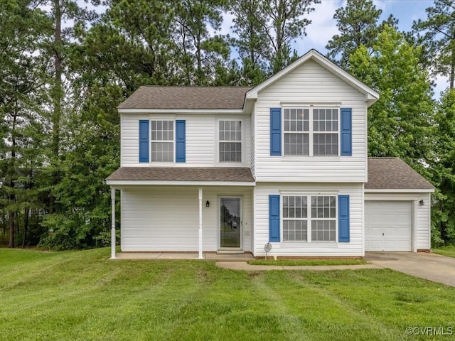 1624 Harvest Grove Ln, Henrico, VA 23223 - view of front of home featuring roof with shingles, driveway, a front yard, and a garage